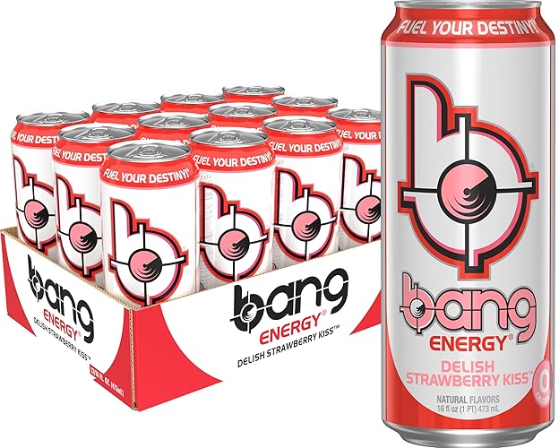 Bang Energy Delish Strawberry Kiss, Sugar-Free Energy Drink, 16 Fl Oz (Pack of 12) - Delish Strawberry Kiss - 16 Fl Oz (Pack of 12)
