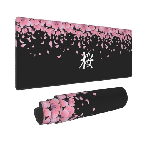 Sakura erweitertes Mauspad, 80 x 20 cm, XL, japanisches Wort Kirschblüte, rutschfeste Gummiunterseite, großes Gaming-Mauspad, Tastatur-Mauspad, Schreibtischunterlage für Büro und Zuhause - Extended-31.5x11.8 Inch Sakura-Schwarz