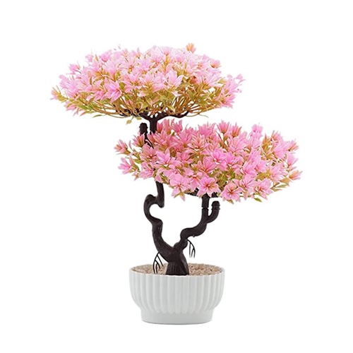 Künstliche Blume Willkommen Kiefer Bonsai Willkommen Kiefer Topf Kunststoff Blume Künstliche Pflanzen Willkommen Kiefer Bonsai für Heimtextilien, Büro Hotel Weinschrank Dekoration 1 Stück (Rosa)