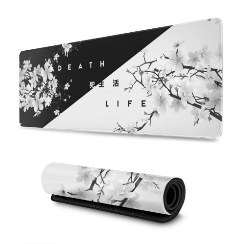 Gaming Mauspad Schwarz und Weiß Kirschblüte XXL XL Große Matte Lang Extended Mousepad Schreibtischunterlage rutschfeste Gummi-Mäusepads genähte Kanten 31,5 x 30,5 cm - Weiß