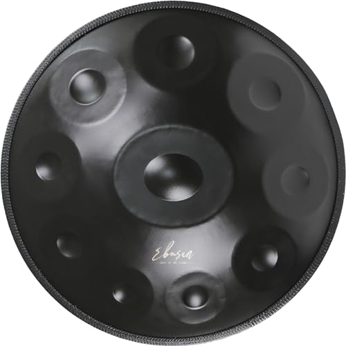 Ebusin Handpan Drum, 22-Inch D Minor 10-Note 440Hz Adult Steel Hand Drums(Black) with Handpan Drum Bag, 2 Test Mallets, Hand Drum Stand,Music Note Stickers,Maintenance Oil and Wiping Cloth - Black