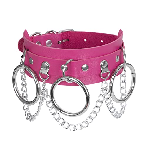 Gargantilla Punk Rock Choker Club Collares de Piel Gargantilla Punk Gótico para Hombre y Mujer - Rojo Rosa