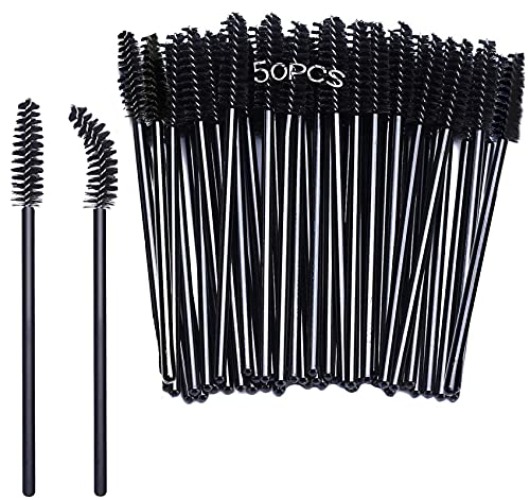 50 Piezas Desechables Cepillos de Pestañas, Rimel Cepillos, Cepillos de Cejas, Brocha de Pestañas para Extensiones de Pestañas - Negro(50)