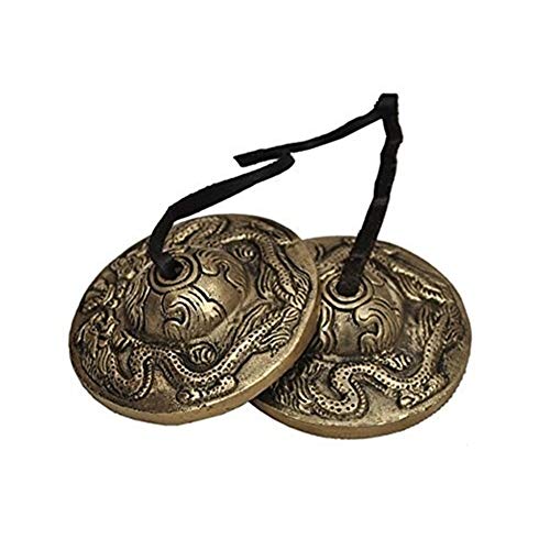 Gandhara Tingsha campana tibetana,con hermoso estuche De nepal,para sanación con sonido,yoga,meditación,atención plena,platillos Tingsha,Crótalos tibetano,Mano afinada a clave-Dragón(latón) - Pequeño-2.6" - Dragón (latón)