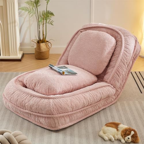 Fussbric Foldable Lazy Sofa Floor Chair, 5-Position Adjustable Backrest Chaise Lounge Chair Indoor, Folding Tatami Lazy Sofa Bed, Floor Gaming Chair with Thicken Cushion,Pink - Pink