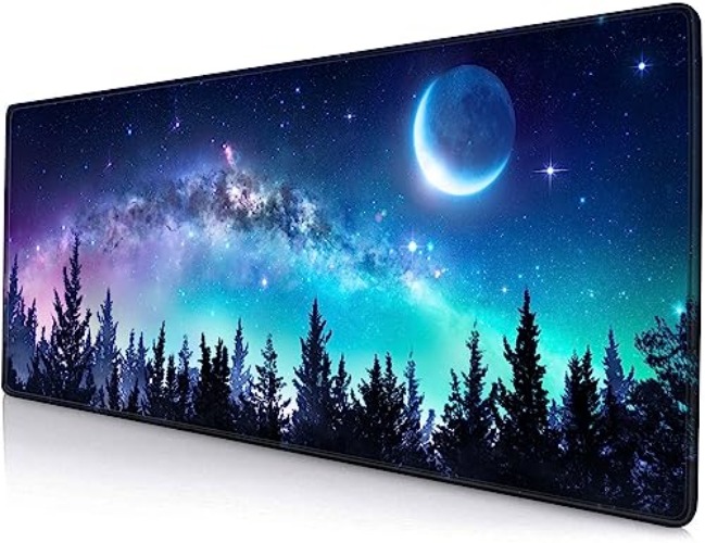 SANWUMIAN Gaming Large Mouse Pad with Stitched Edges, Galaxy Desk Mat, Extended Keyboard Pad, Non-Slip Rubber Base Desk Pad for Keyboard and Mouse, 31.5X11.8 inch, Moon Starry Sky - 16 Moon Starry Sky