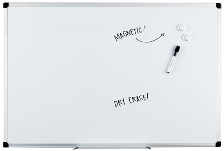 Amazon Basics Magnetic Dry Erase White Board, 36 x 24-Inch, Aluminum Frame, Silver/White - 24" x 36" - Magnetic, Aluminum Frame