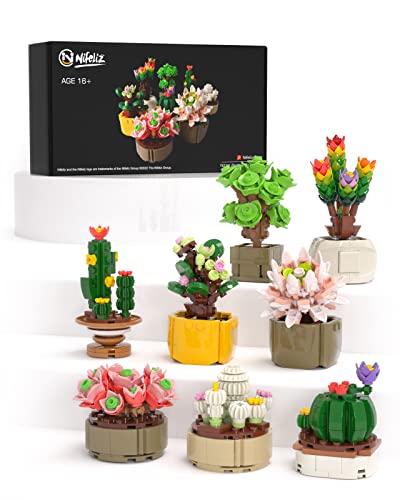 Nifeliz Succulents Plant Decor Building Kit, Colorful Succulents Plant Display Set Unique Flower Decor Ideas, Creative Building Project for Adults (604 PCS) - colorful Succulents