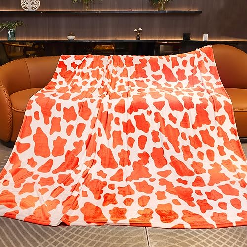 King Size Fuzzy Fleece Blanket for Bed, 90x108 inch Soft Cozy King Blanket for Couch Coral Burnt Orange Red Fall Bed Blanket for All Season Home Decor - Orange Cow - King Size 90" x 108" (228 x 274 cm)