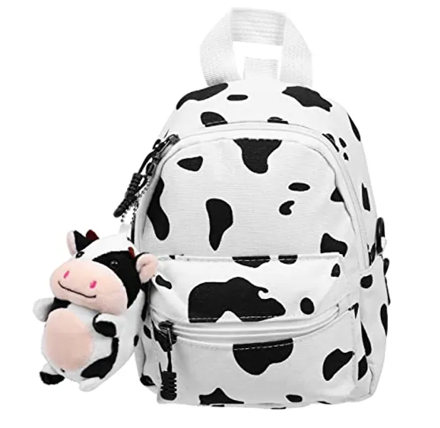 Abaodam Cow Pattern Backpack Cow Print Backpack Cow Mini Backpack Purse for Women Girls Mini Canvas Daypack with Plush Cow Pendant for Bag Accessory