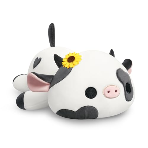 Onsoyours Cute Cow Plushie with Sunflower Headwear, Soft Stuffed Milk Cow Squishy Plush Animal Toy Flower Cow Pillow for Kids (Sunflower Cow, 12") - Sunflower Cow - 12''