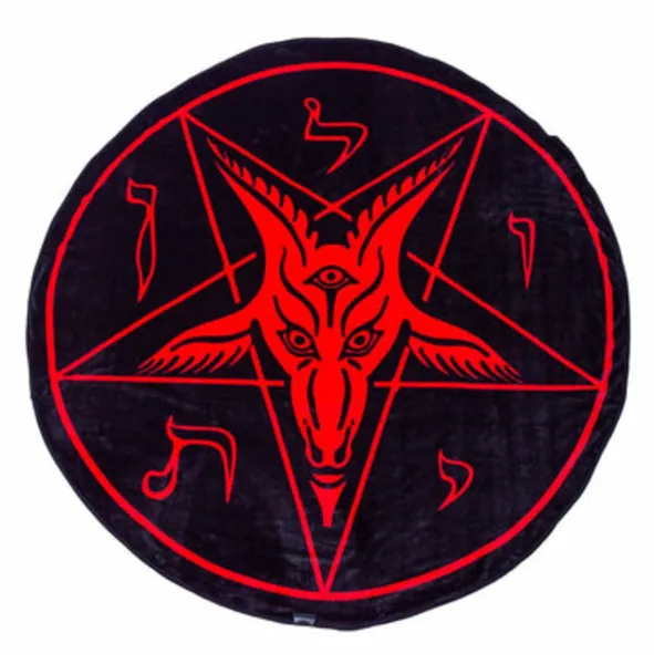 Red Gothic Baphomet Pentacle Circle Throw Blanket | Kreepsville 666