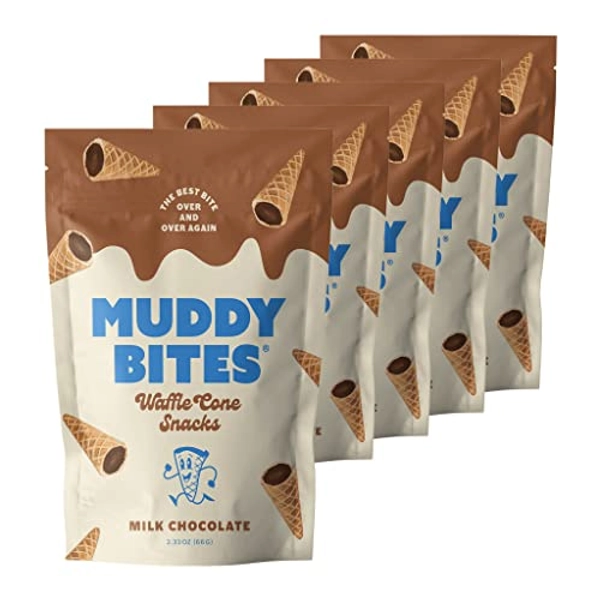 Muddy Bites Waffle Cone Snacks Chocolate Filled Bite Sized Cones (Pack of 5) - Milk Chocolate - 2.33 Ounce (Pack of 5)