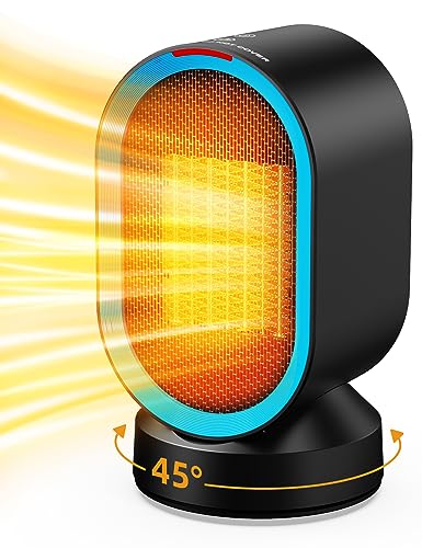 TABYIK Space Heater Indoor, Portable Heater 45° Oscillating Fast Electric Heater with 7 Safety Protections Small Space Heaters for Indoor Use Office Desk Home (Black) - Black