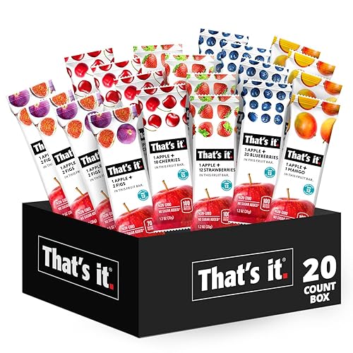 That's it Fruit Bars Snack Gift Box { 20 Pack }100% All Natural, Gluten-Free, Vegan, Low Carb Snacks - Healthy Fruit Snacks Bulk Variety Pack (Strawberry, Mango, Blueberries, Cherries & Fig Bars)