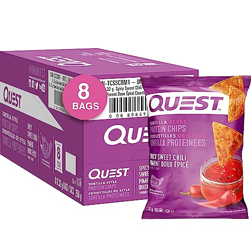 Quest Nutrition Spicy Sweet Chili Tortilla Style Protein Chips, High Protein, Baked, Not Fried, Gluten Free, Potato Free, 1g Sugar, 5g Carbs, 8ct