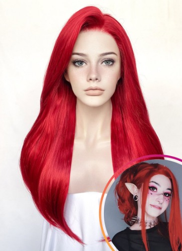 Straight Red Lace Front Synthetic Wig LF025 | Red