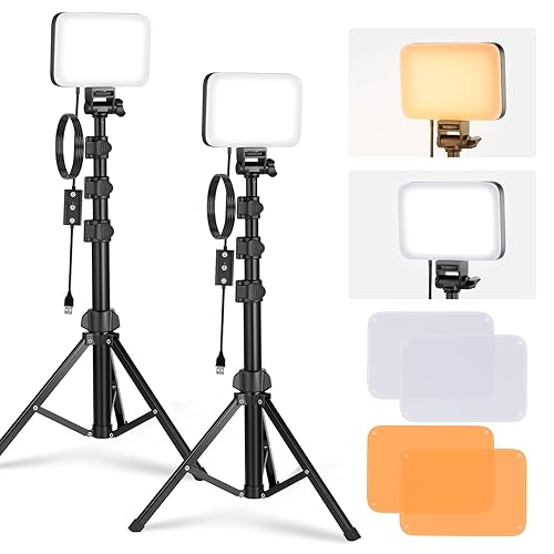 NEEWER Basic LED Video Light Panel Lighting Kit, 2 Pack Bi Color Dimmable Portable Studio Lights with Stands & Filters, 3200K~5600K CRI 95 750lux for Photography Video Recording Live Streaming, BP66
