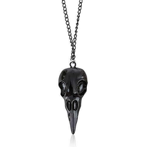 Punk Metal Crow Skull Necklace. Hip Hop 3D Animal Bird Skull Pendant Necklace, Men Women Vintage Gothic Halloween Jewelry - Black