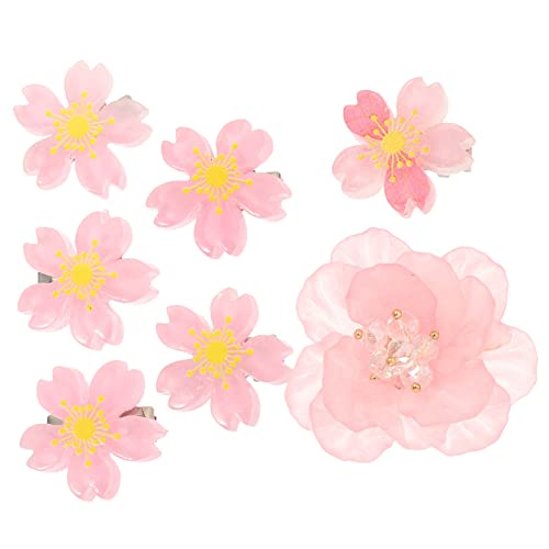 Beatifufu Hair Clips, 7pcs Cherry Blossom & Pink Camellia Flower Hairpins, Hair Barrettes for Women & Girls, Floral Duckbill Hair Clips, Hair Jewels, Pink