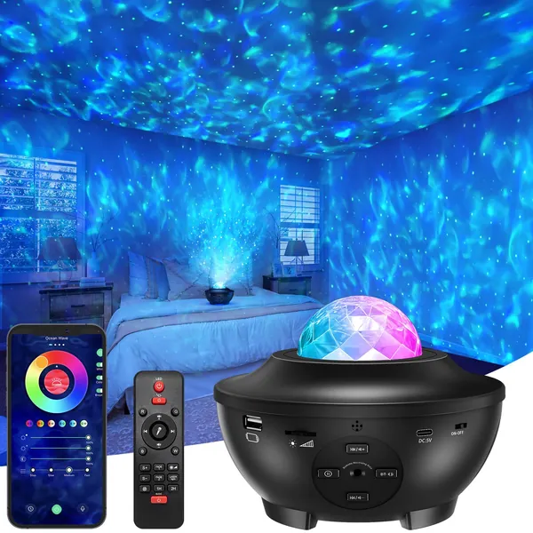 Star Projector Galaxy Night Light Projector, with Remote Control&Music Speaker, Voice Control&Timer, Starry Light Projector for Baby Kids Adults Bedroom/Decoration/Birthday/Party - Black