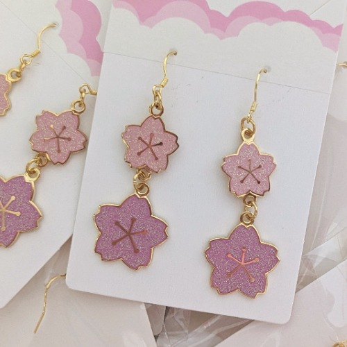 Pink Sakura Flower Cherry Blossom Earrings