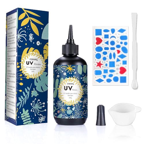 OSBANG Crystal Clear Hard UV Resin Upgraded Formula Ultraviolet Fast Curing Resin for Jewelry Making Craft Decoration Hard Transparent Glue Solar Cure Sunlight Activated Resin Casting & Coating (200g) - 200g