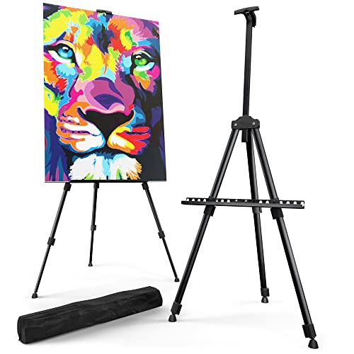 Portable Artist Easel Stand for Painting - Adjustable Height Painting Easel with Bag - Tabletop Art Easel for Painting Canvas Stand, Poster Stand & Wedding Signs Stand - Metal Tripod - 21x66 inches - 66 Inch Anthracite Black (1 Pack)