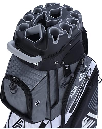 ASK ECHO T-Lock Golf Cart Bag with 14 Way Organizer Divider Top, Premium Cart Bag with Handles and Rain Cover for Men - Grey