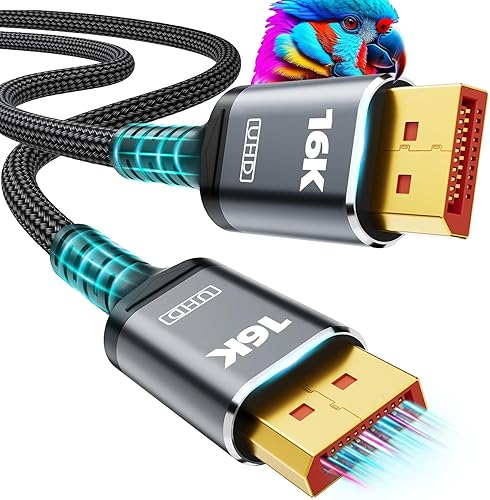 16K 8K DisplayPort Cable 2.1, VESA Certified 16K DP Cable 1.5FT 3.3FT 5FT 6.6FT 10FT 16FT 20FT Lengths for Selection, 16K@60Hz, 8K@120Hz, 4K@240Hz 165Hz 144Hz Support 80Gbps HDR, HDCP DSC 1.2a (3.3FT) - 16K-3.3feet