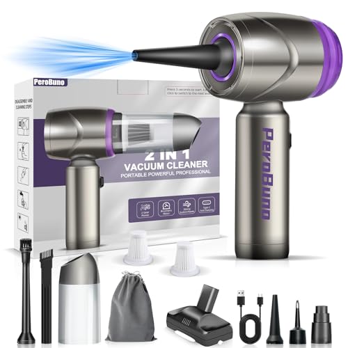 PeroBuno Air Duster for Computers, Mini Vacuum 2-in-1, 160000RPM Compressed Air, 2 Gear Brushless Motor Rechargeable Air Blower - Cordless Canned Air - Keyboard Cleaner