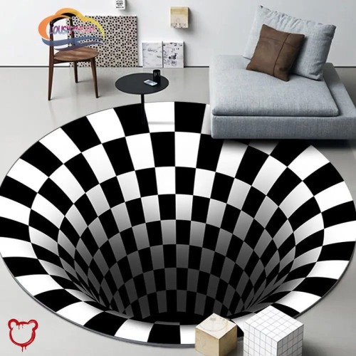 Psychedelic Stereovision Rug - 100cm / Black and White