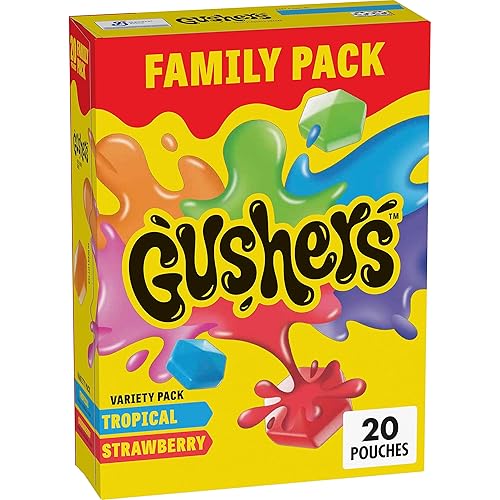 Gushers Fruit Flavored Snacks, Tropical and Strawberry Flavors, Family Pack, 20 Pouches, 16 oz - Variety - 20 Count(Pack of 1)