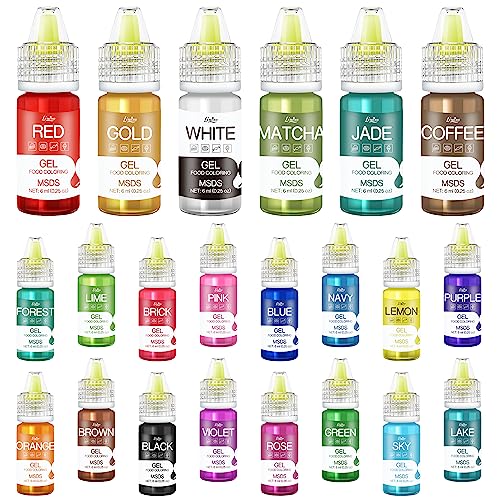 Gel Food Colouring - 22 Vivid Colours Gel Food Colouring Set for Baking, Cake Decorating, Cookie, Fondant, Macaron - Tasteless Concentrated Edible Food Colour Dye for Icing, Drinks, Crafts - 6ml Each - 6 ml (Pack of 22)