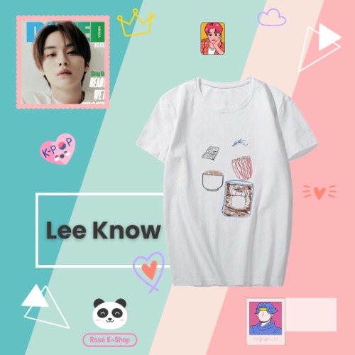 STRAY KIDS Felix, Lee Know, Hyunjin, Bang Chan, I.N, Changbin, Han & Seungmin's Chef's Special T-Shirt - Featuring Personal Hand-Drawn Favorite Food and Signature | Lee Know / XL
