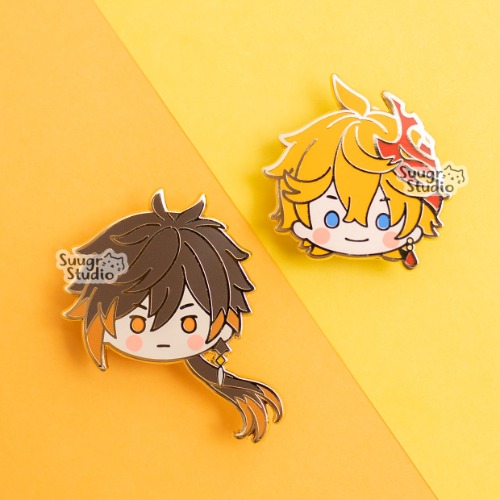 Genshin Impact Zhongli & Tartaglia (Childe) Hard Enamel Pin - Set of Both / [A Grade] / Simple Rubber Back