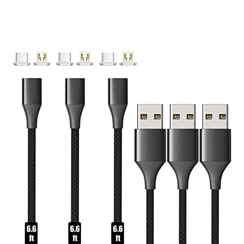 NetDot Gen10 2in1 Nylon Braided Magnetic Charging Cable Fast Charging and Data Transfer for Micro USB and USB C Android Smartphones (6.6ft / 3 Pack, Black) - 3.3ft black 3