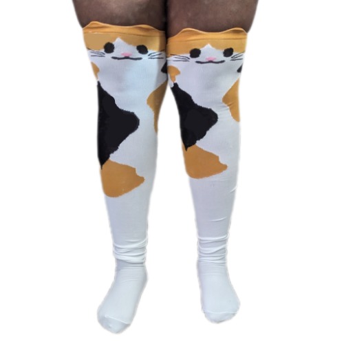 Calico Cat Thigh High Compression Socks - L/XL