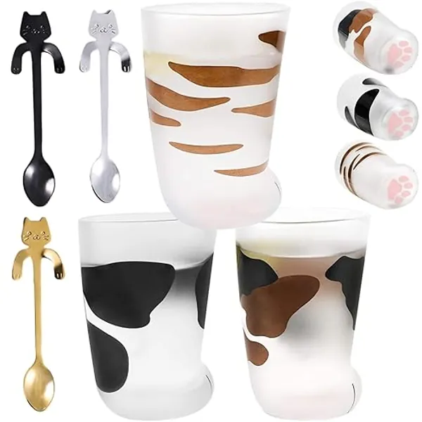 Asionper Novelty Cat Claw Cup, Cat Paw Frosted Cup for Kids, Glass Cups for Personality Breakfast Milk, Cute Claw Print Mug for Men and Women Couples Household Valentine's Day Gift - 300ML