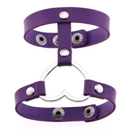 Heart's Embrace: Gothic Leather Sleeve Bracelet - Purple / One Size: 21cm