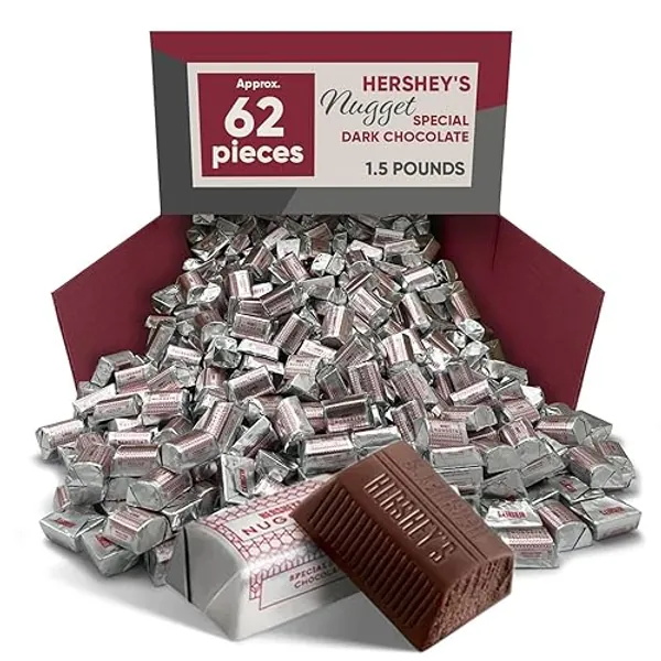 Hershys Nuggets Dark Chocolate Candy - 1.5 Pound Approx 62 Count - Bulk Candy Individually Wrapped Snacks - Ideal for Chocolate Gift Box - Dark Chocolate Holiday Candy & Chocolate Bars Gift Candy - Nuggets Dark Chocolate Ideal Snacks For Adults & Kids
