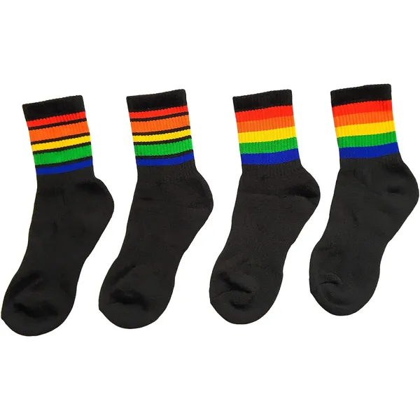 HILGBTQ Rainbow striped Socks Crew Socks 2/4 Pairs - Black