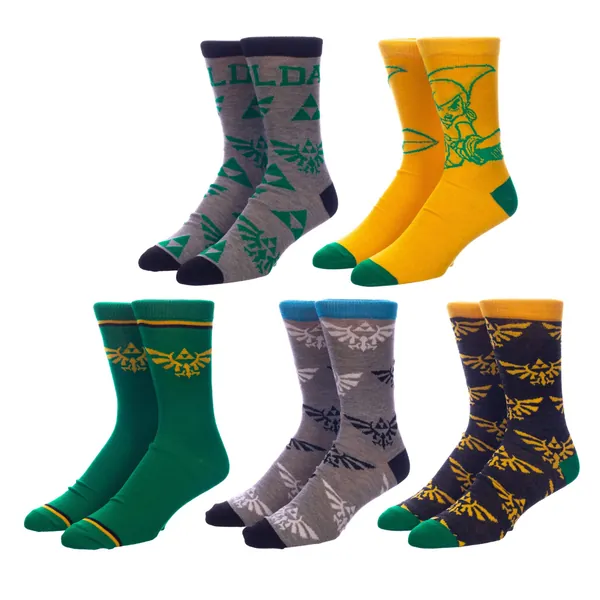 Bioworld The Legend of Zelda 5-Pack Pair of Casual Crew Socks for Men, 43689 - 