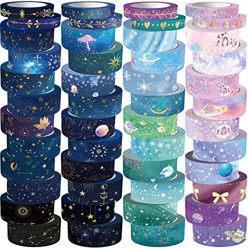 OHMZPERE 50 Rolls Washi Tape Set, Gold Foil Galaxy Washi Tape for Journaling,Scrapbooking Supplies. Design Upgrading Decor for DIY Crafts, Gift Wrap, Party Decorations