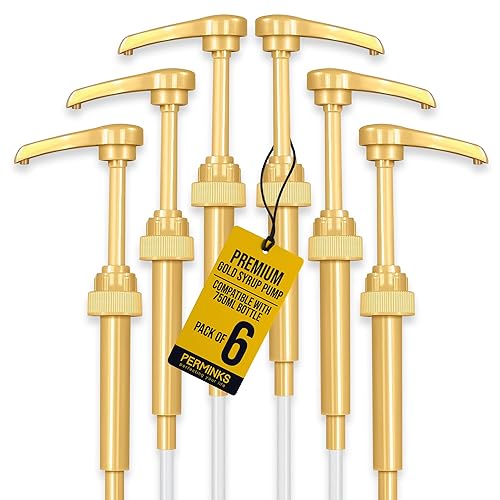 6Pcs Coffee Syrup Pump Dispenser (Gold) - Compatible with Torani and Davinci Syrups (750 ml 25.4 oz Bottles)- Coffee Syrup Pumps -Torani Syrup pump for Syrup Bottles, also fits Skinny Syrup Bottles - Premium syrup Dispenser Pump (Pack of 6, Gold)