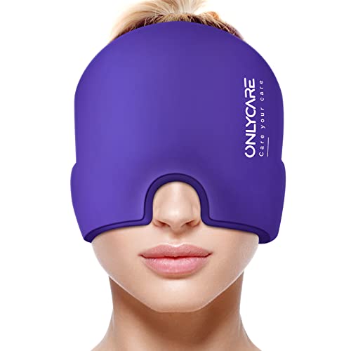 ONLYCARE Migraine Relief Cap, Upgraded Odorless Migraine Ice Head Wrap, Headache Relief Hat for Migraine, Headache Eyes Mask Gel ice Cold - Purple