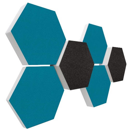 platino24 3D Set Schallabsorber Colore aus Basotect G+ mit Akustikfilz, 6 Waben je Ø30cm in Anthrazit + Petrol, Akustikverbesserung