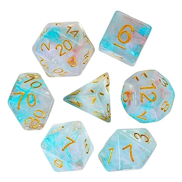 UDIXI 7-die Polyhedral Dice Set with Glitter and Cyan Swirls DND Dice for Dungeons and Dragons Role Playing Games (Cyan Pink)