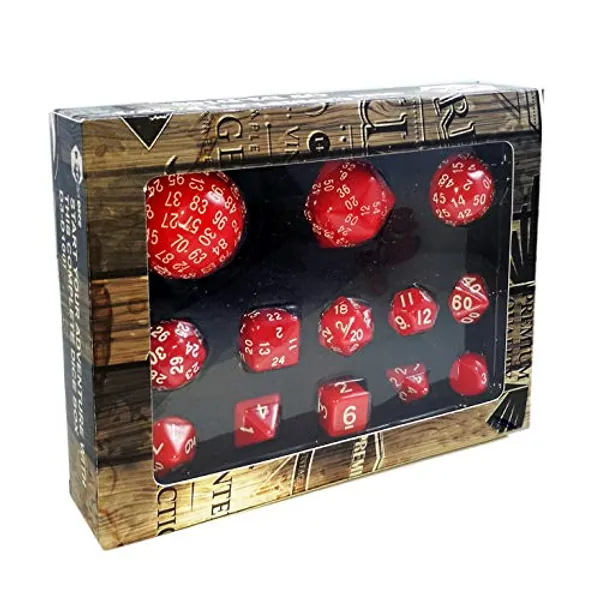Bescon Complete Polyhedral Dice Set 13pcs D3-D100, 100 Sides Dice Set Opaque Red