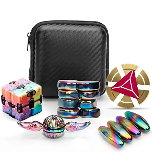 Cool Fidget Spinners Pack Toys Set Gifts for Kids Adults, Finger Fidget Magnetic Rings Gear, Hand Spinner Metal, Hematit Science Kit Magnets, Stress Relief Anti Anxiety ADHD Autism Party Favors